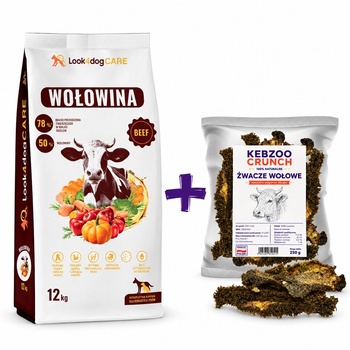 Zestaw: karma Look4dog CARE Wołowina 12 kg+żwacze wołowe 250g