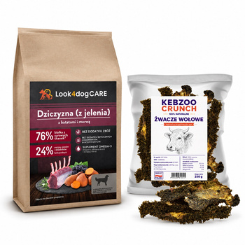 Zestaw testowy - Look4dog CARE Jeleń + żwacze wołowe 250g